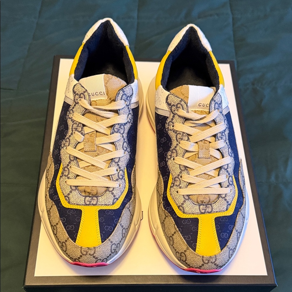 Gucci Navy and Yellow Patterned Sneakers